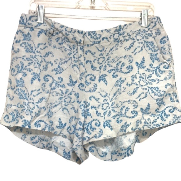 SANDRO linen blend high waist blue floral mosaic print shorts 10 - Picture 2 of 10